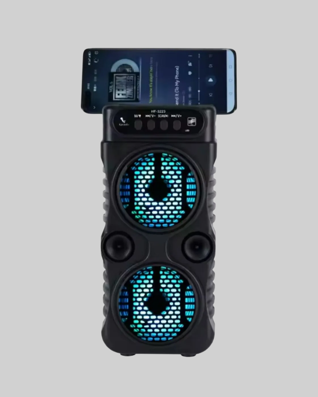 LED Işıklı Bluetoothlu Hoparlör Mikrofonlu Taşınabilir Ses Sistemi