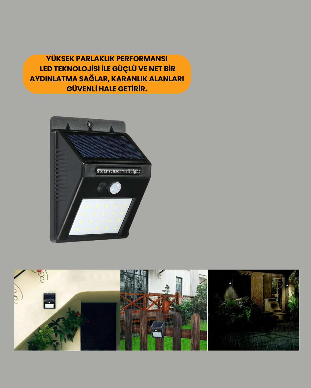Hareket Sensörlü Güneş Enerjili Dış Mekan LED Lamba 100/144 LED