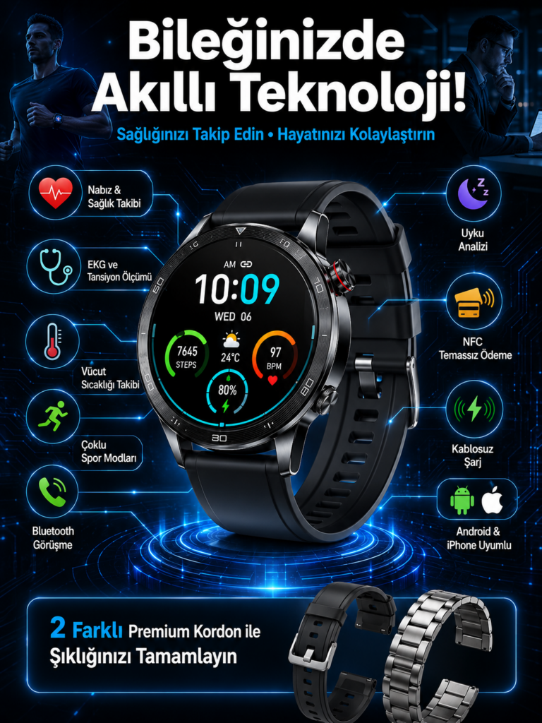 Çift Kordonlu Yüksek Çözünürlüklü Akıllı Saat Uyku İzleyici & Spor Modları