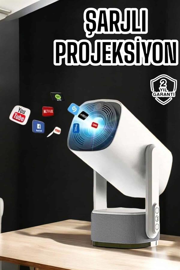Akıllı Projeksiyon Powerbankli Taşınabilir Sinema Projektörü 4k HD Kaliteli Yeni Nesil