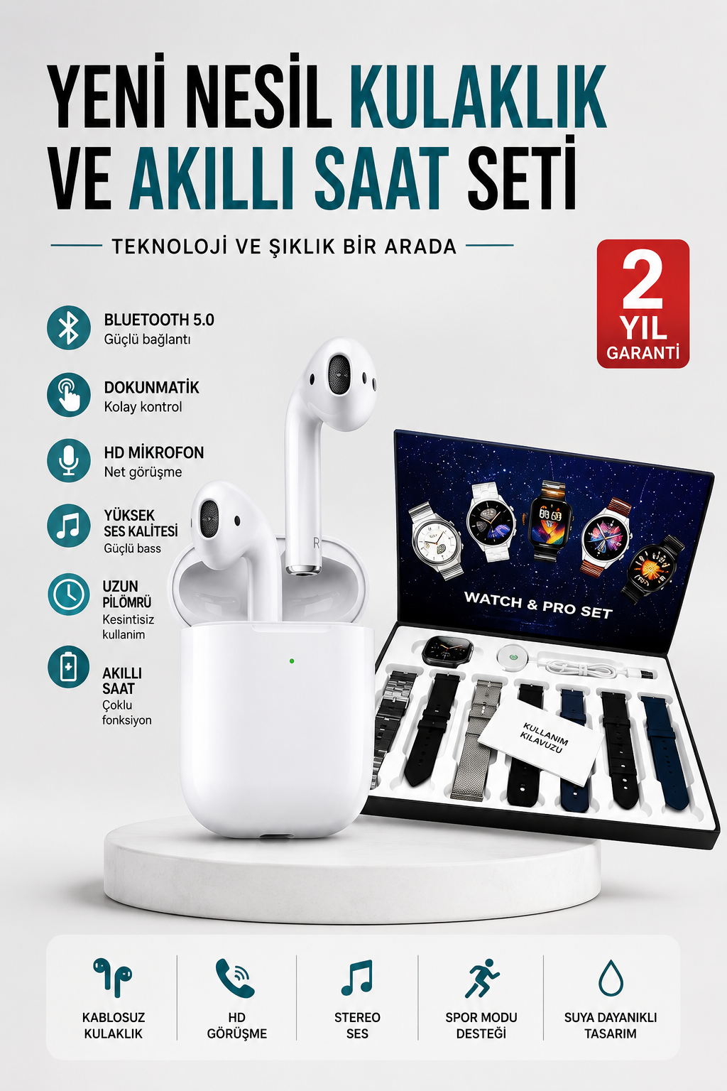 2025 Model Akıllı Saat ve 2.Nesil TWS Bluetooth Kulaklık Yüksek Ses Kaliteli