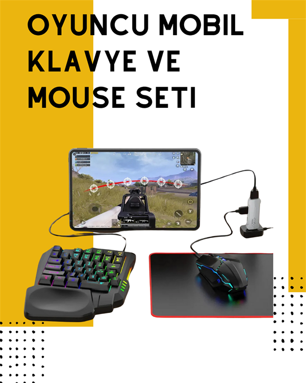 Yüksek Performanslı Mobil Oyun Aksesuarı – 5 Parçalı Klavye Mouse Dönüştürücü Set