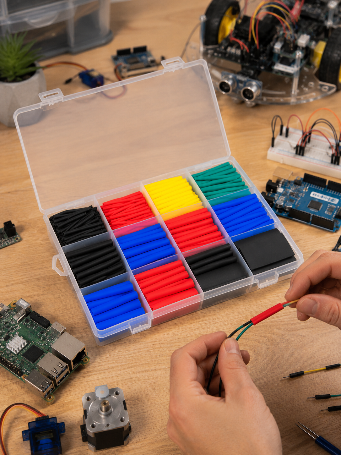 560 Parça Kablo İzolasyon Makaron Seti 12 Ölçü 5 Renk Heat Shrink Tube Organizer Kutulu