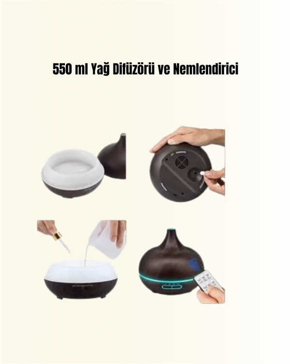 550 ml Kapasiteli Ultrasonik Difüzör – Yağsız Nemlendirici Kullanımıyla Uyumlu Yeni Nesil