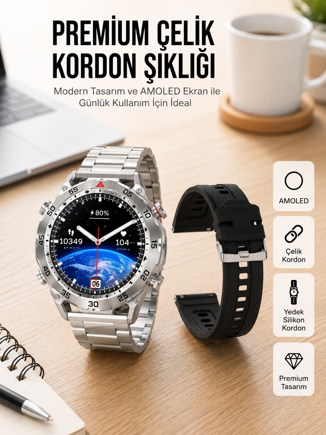 2025 Model Yuvarlak Ekran Android ve İOS Uyumlu GPS Takibi Yapabilen Akıllı Saat Yeni Nesil