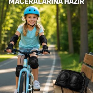 2'li Çocuk Koruyucu Spor Seti Siyah Dizlik Dirseklik El Bilek Koruyucu
