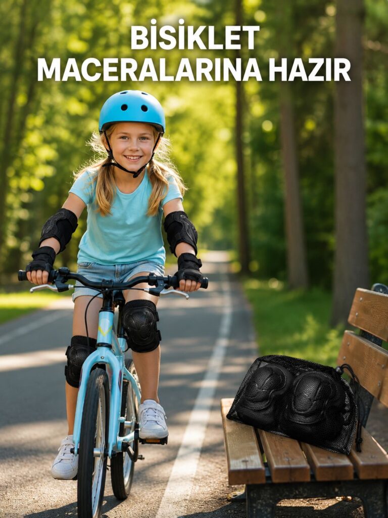 2'li Çocuk Koruyucu Spor Seti Siyah Dizlik Dirseklik El Bilek Koruyucu