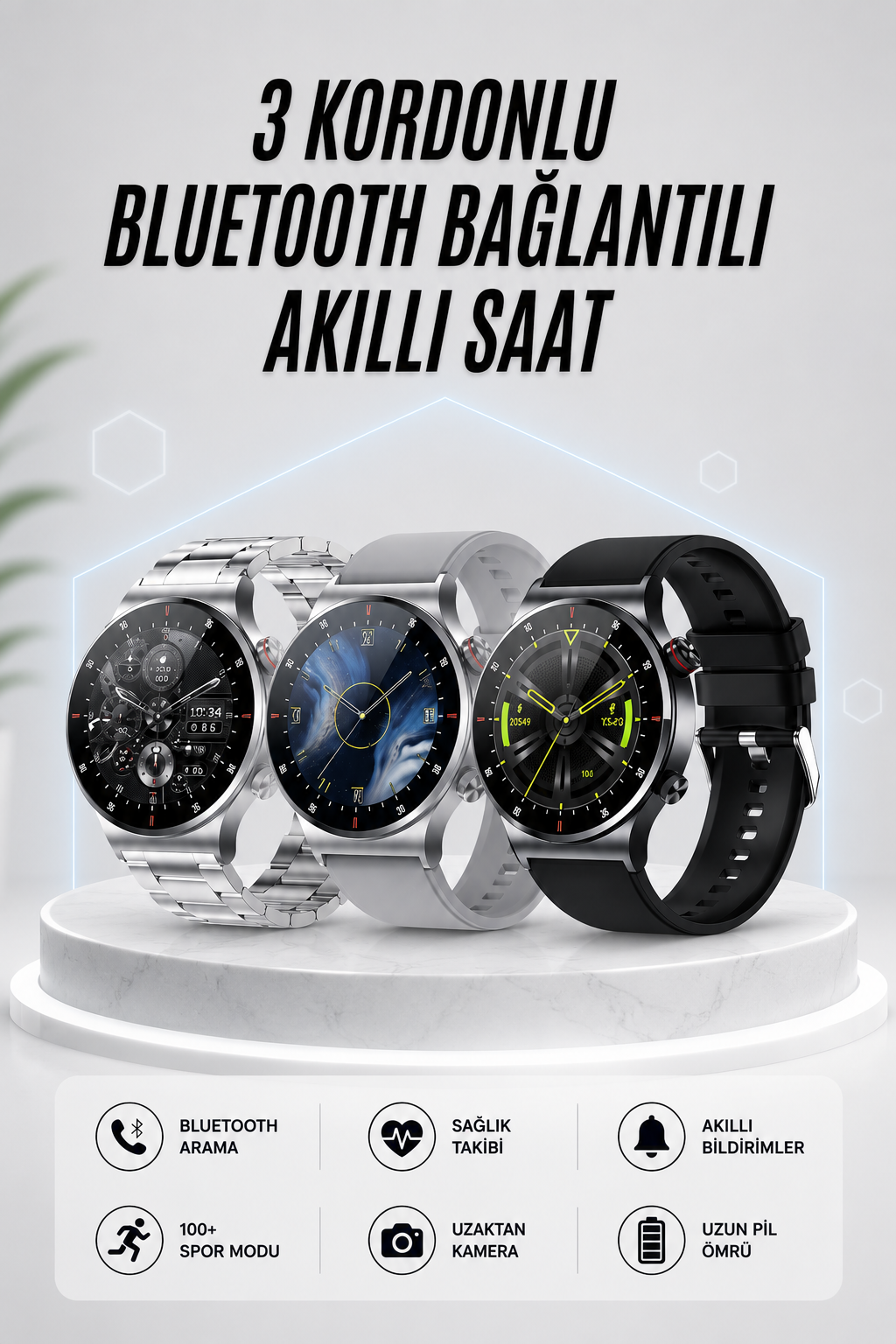 Akıllı Saat Amoled Ekran Bluetooth Bağlantılı Sesli Görüşme Nabız Ölçer