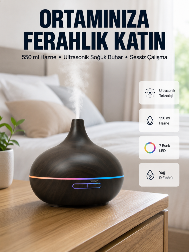 BN01 Uçucu Yağ Uyumlu Renkli LED Işıklı Nemlendirici