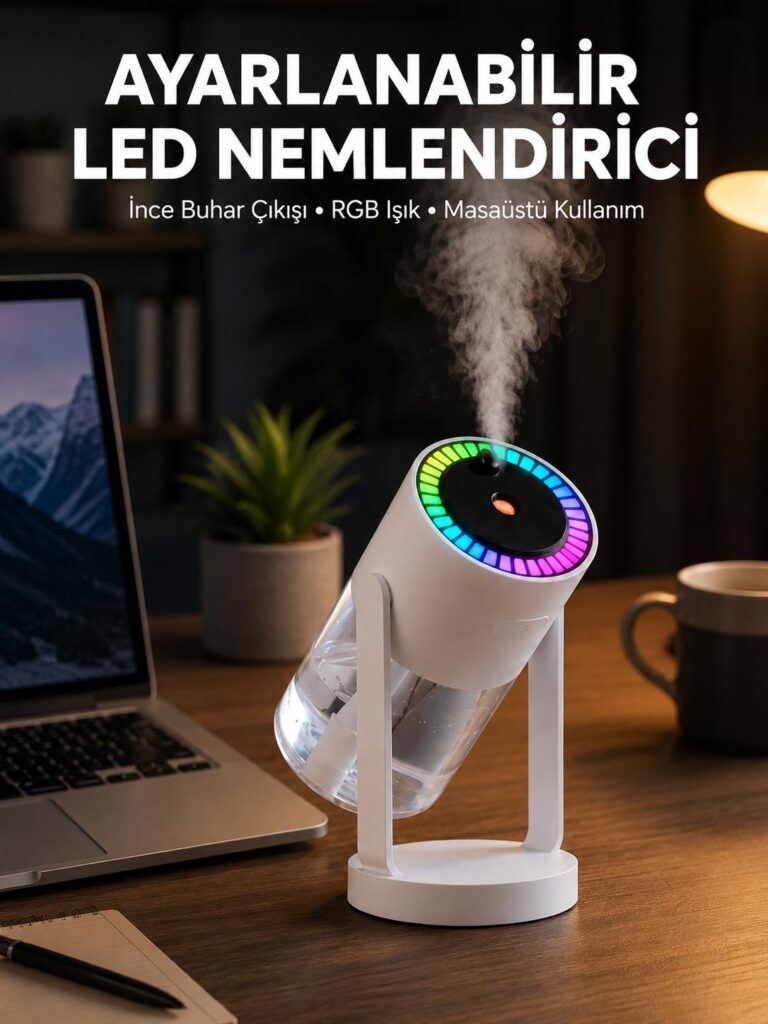 RGB Işıklı Hava Nemlendirici Ultrasonik Teknoloji ve Portatif Tasarım Yeni Nesil