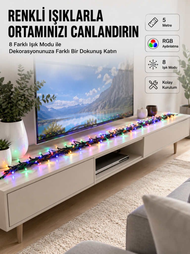 8 Modlu LED Işık Zinciri İç Mekan Dekoratif Aydınlatma