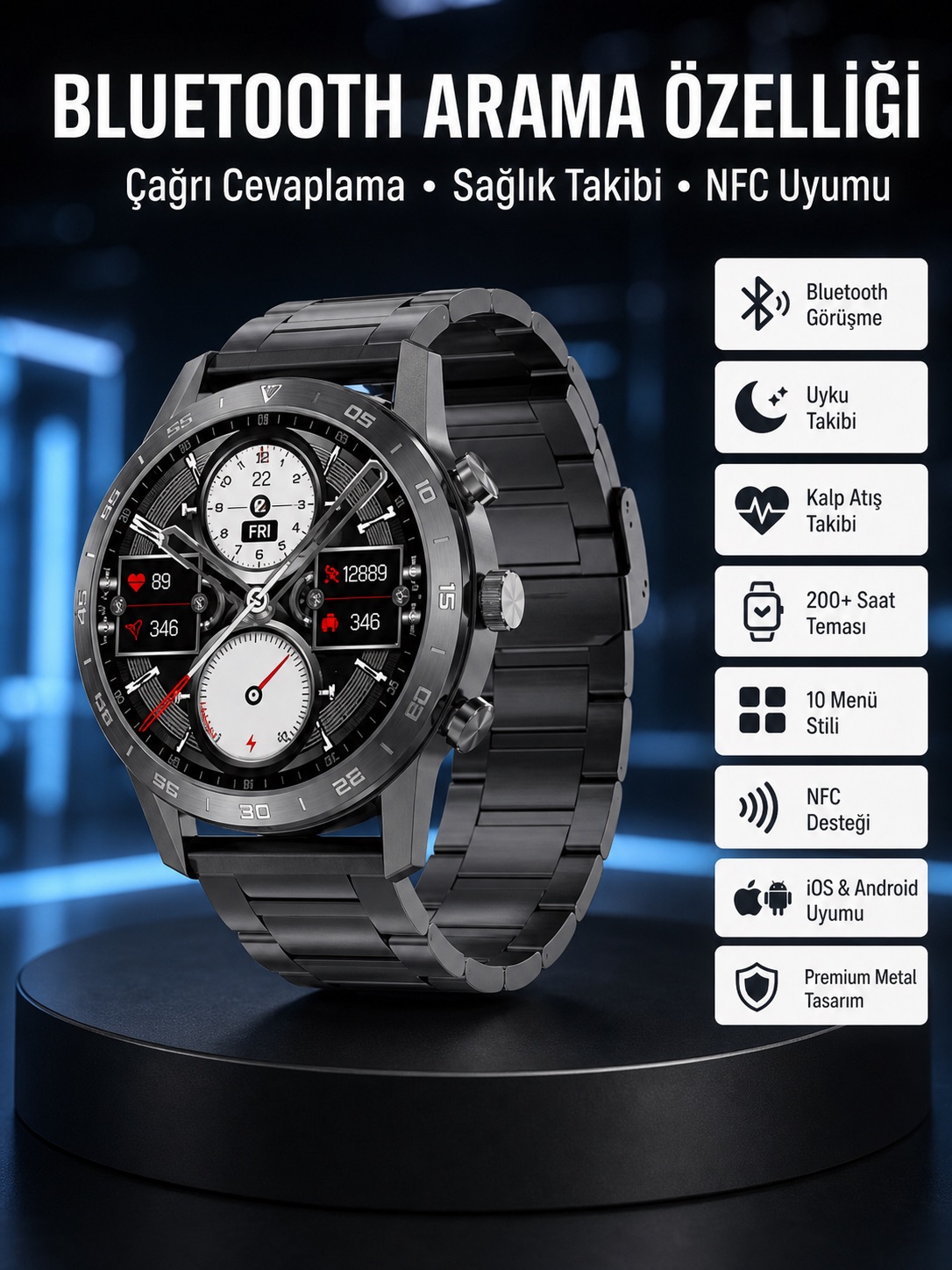 Çağrı Cevaplama Sesli Asistan Çoklu Dil Desteği 5.0 Bluetooth Akıllı Saat