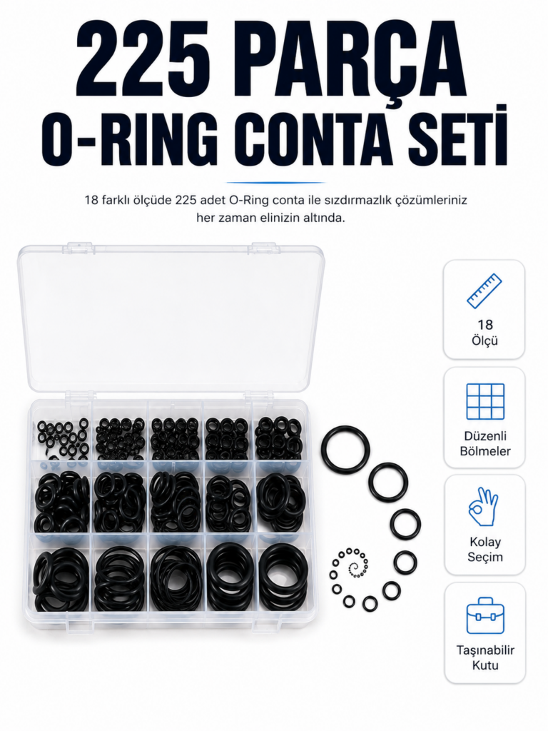 225 Parça Profesyonel O-Ring Conta Kiti Su, Yağ ve Hava Sızdırmazlık Tamir Seti