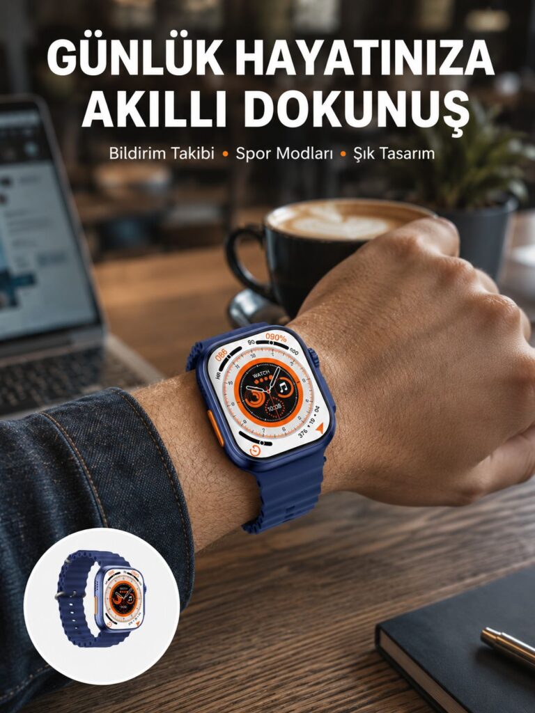 Akıllı Saat 360 mAh Çoklu Spor Modlu Lacivert Siyah Kordon Yeni Nesil
