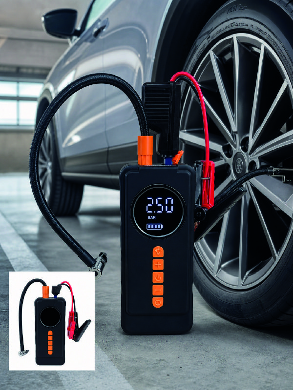 Dijital Araç Kompresörü 4 Fonksiyonlu Akü Takviye Lastik Şişirme Powerbank ve LED El Feneri