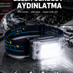 Kompakt LED Kafs Feneri USB Şarjlı Manyetik 2 Işık Modlu 215 Lümen Yeni Nesil