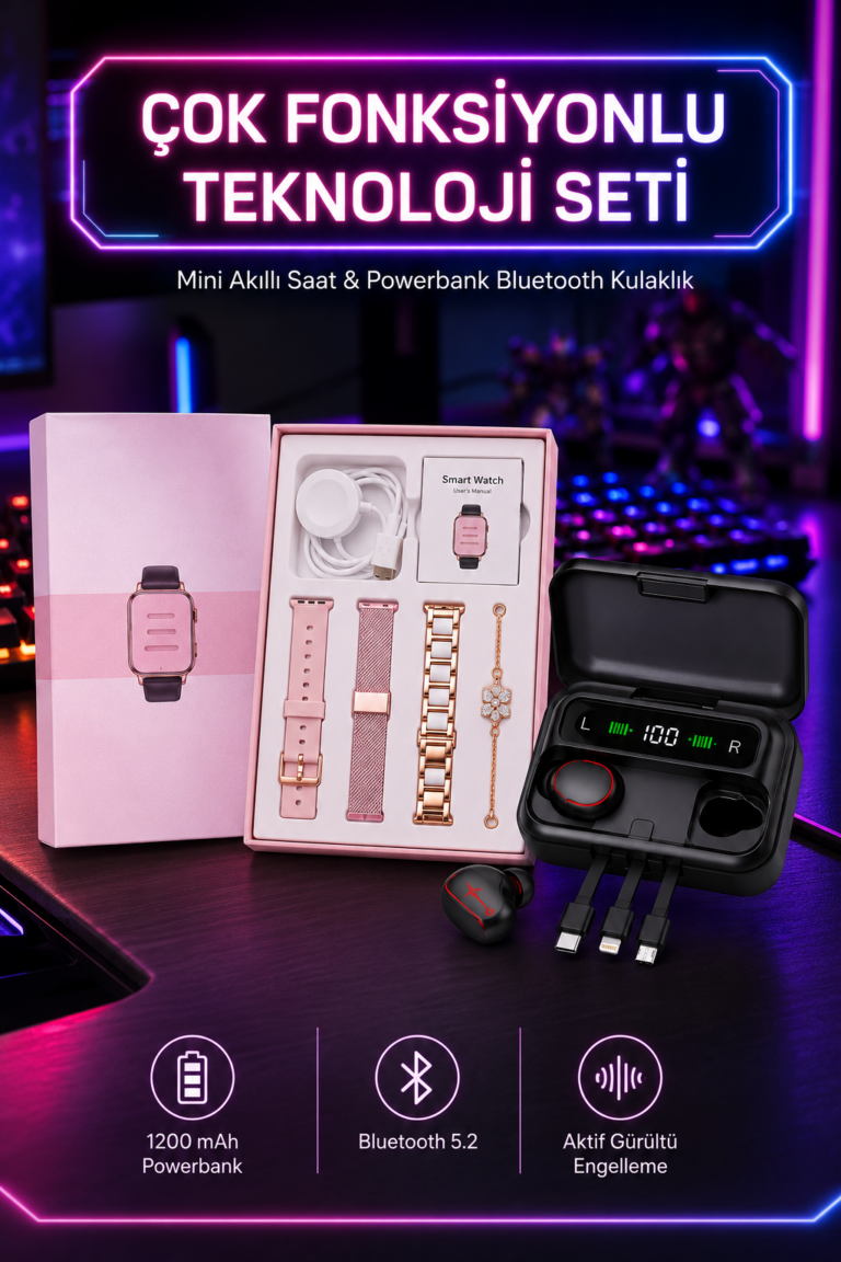 Powerbank Özellikli Bluetooth Kulaklık ve Nabız Ölçer Akıllı Saat Bileklik Hediyeli