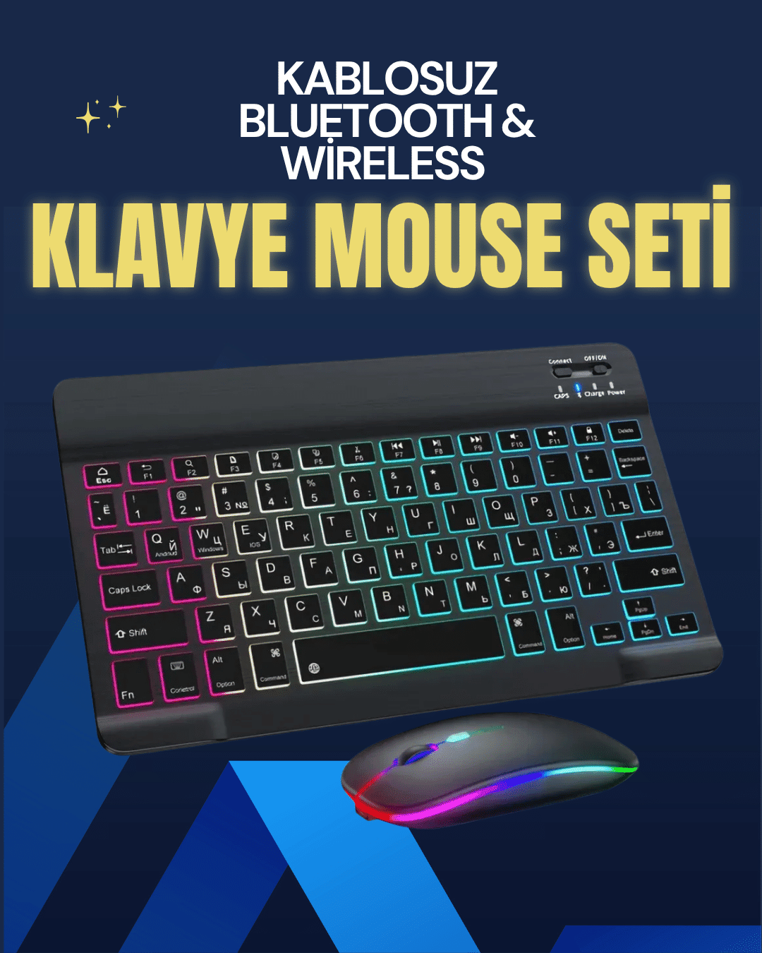 Şık ve Sessiz Tasarımlı Işıklı Klavye Mouse Seti – Şarjlı, Wireless