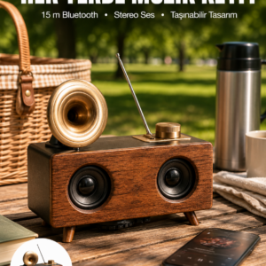 Bluetooth Hoparlör Ahşap Klasik Retro Gramofon Bluetooth Müzik Kutusu