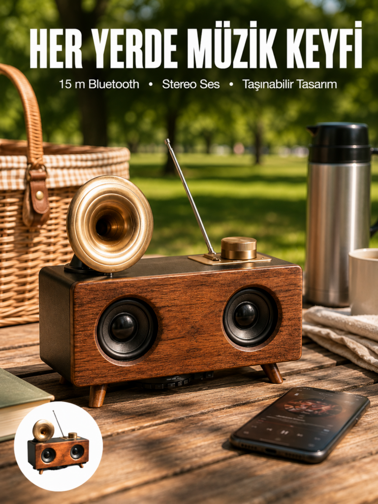 Bluetooth Hoparlör Ahşap Klasik Retro Gramofon Bluetooth Müzik Kutusu
