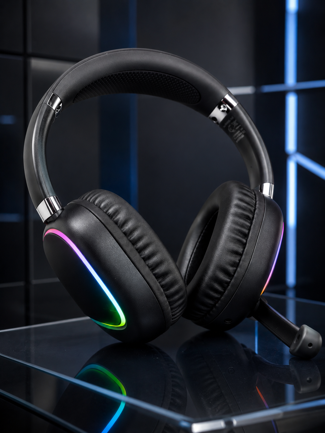 Bluetooth 5.0 Kablosuz Kulak Üstü Kulaklık Mikrofonlu RGB Aydınlatmalı