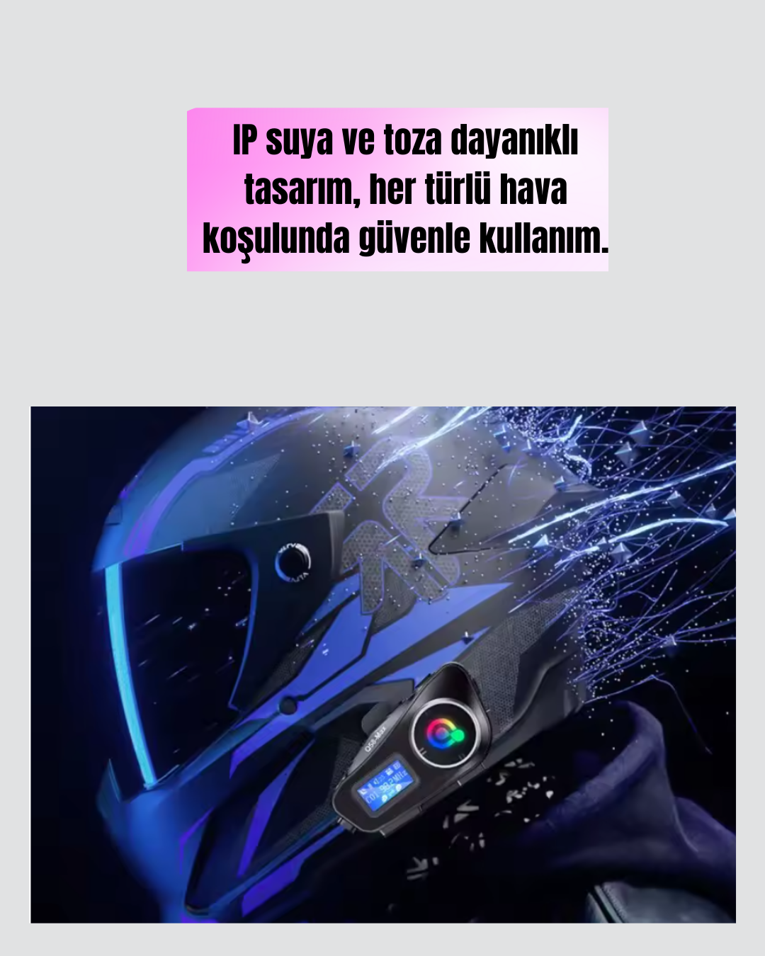 LCD Ekranlı Bluetooth Kask Kulaklığı FM Radyo ve SD Kart Girişli