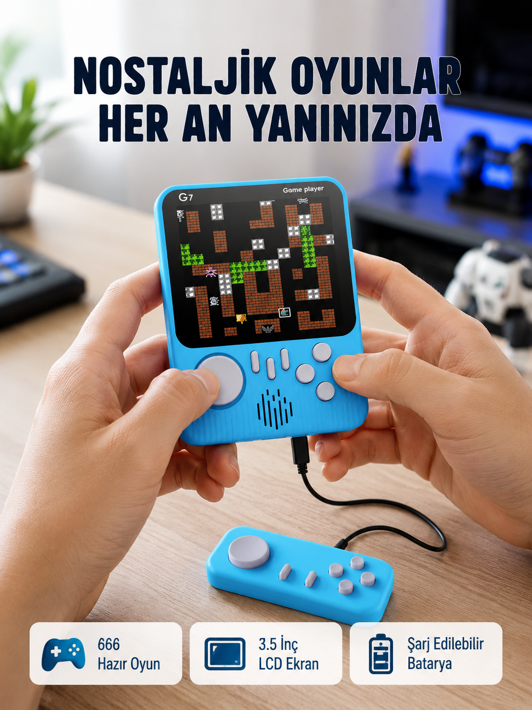 666 Klasik Oyunlu Mini Retro Konsol – Büyük Ekran Desteği