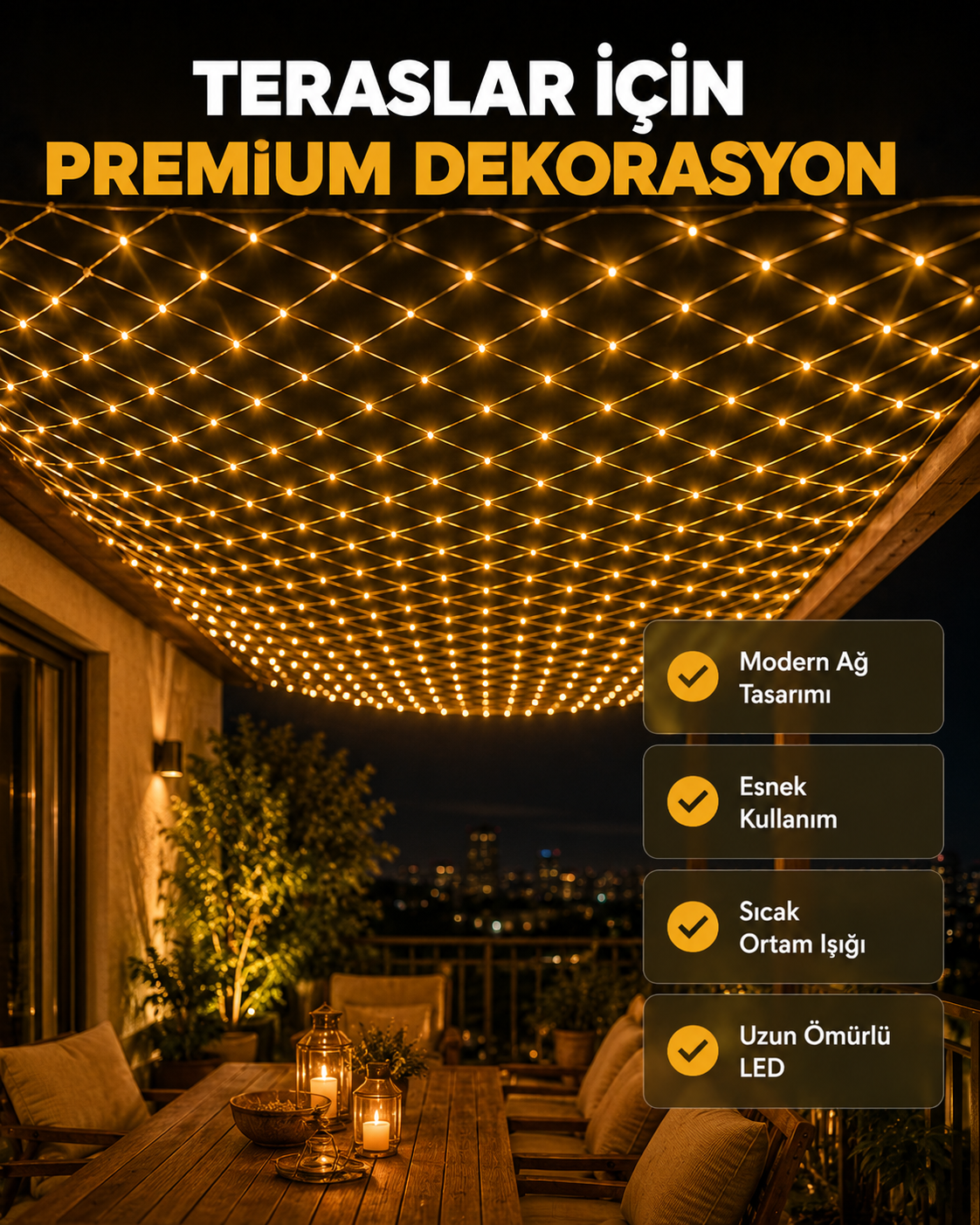 Dekoratif LED File Işık Ağ Tasarımlı Balkon Bahçe ve Oda Aydınlatması
