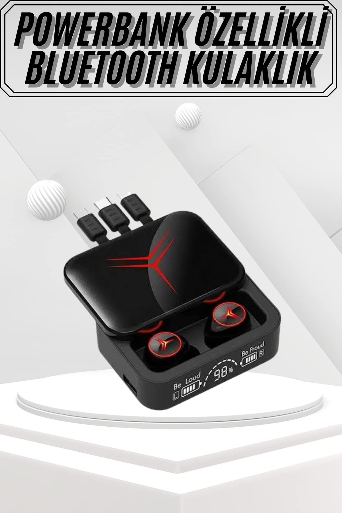 Kablosuz Bluetooth Kulaklık Powerbank Özellikli Göstergeli Hd Mikrofon