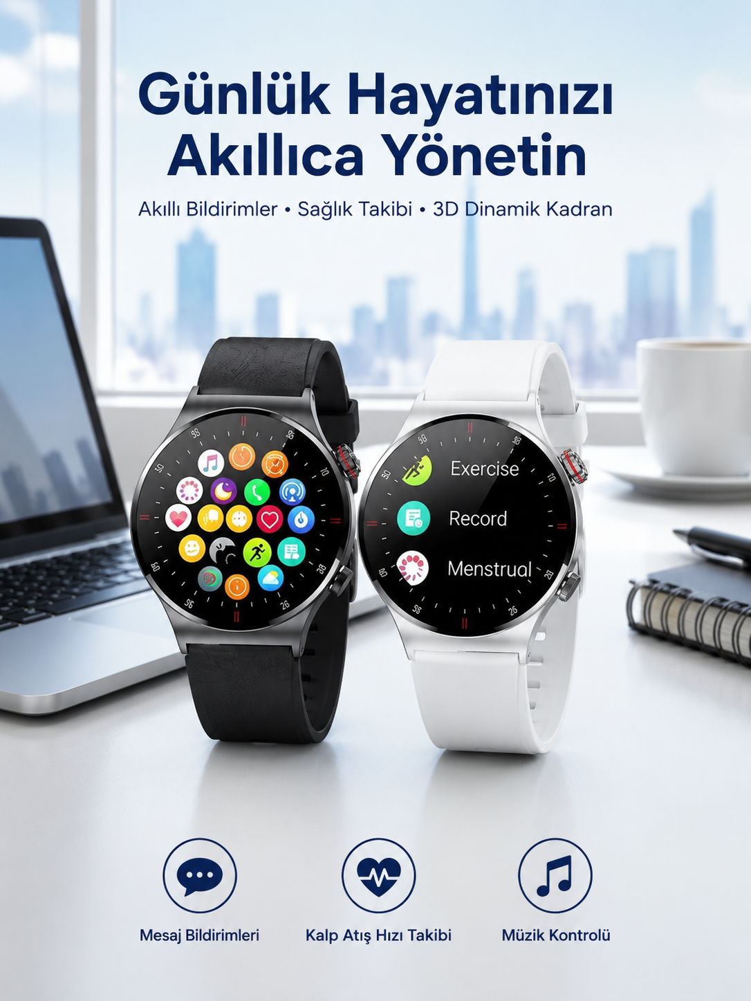 Akıllı Saat Amoled Ekran Bluetooth Bağlantılı Sesli Görüşme Nabız Ölçer