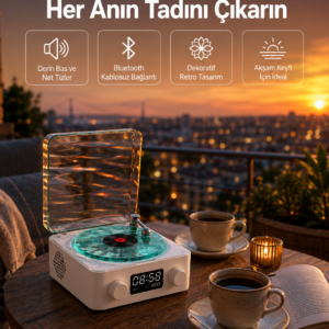 3-1 Kablosuz Bluetooth Hoparlör – Gece Lambalı, Saatli, Retro Tasarım