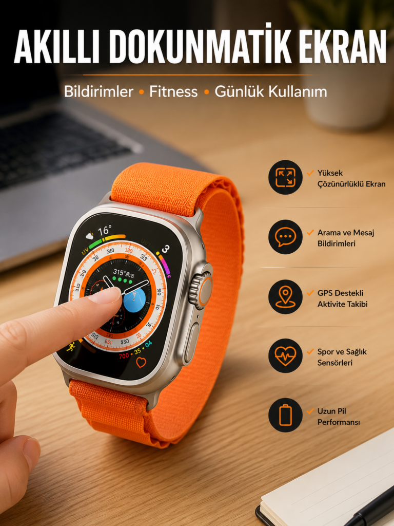 Akıllı Saat Uyku ve Spor Takibi Yeni Nesil Bluetooth Bağlantılı Amoled Ekran