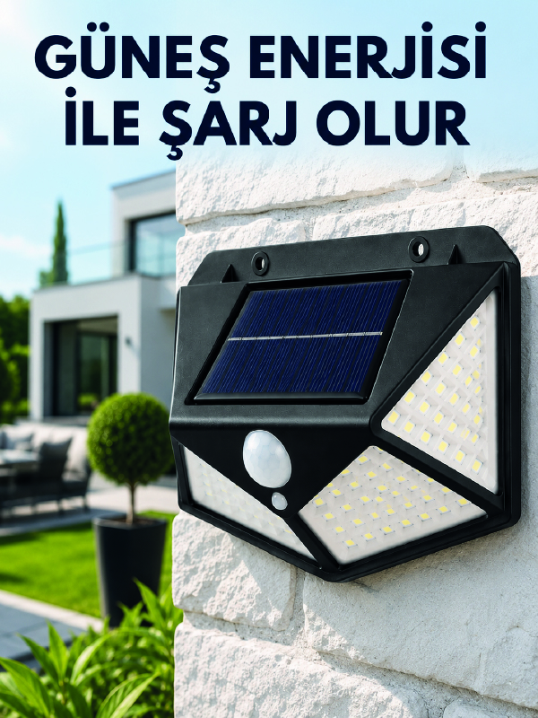Sensörlü Solar Bahçe Lambası Geniş Açılı LED Aydınlatmalı Balkon Garaj ve Bahçe Işığı