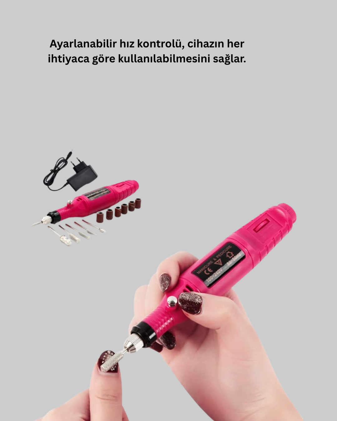 Profesyonel Tırnak Manikür Aleti – Şarjlı, Ayarlanabilir Hız, Düşük Titreşim ve Sessiz Motor Teknolojisi