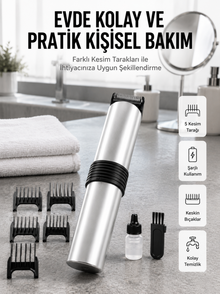 Yeni Nesil Profesyonel Şarjlı Saç Sakal Tıraş Makinesi Ayarlanabilir 4 Taraklı