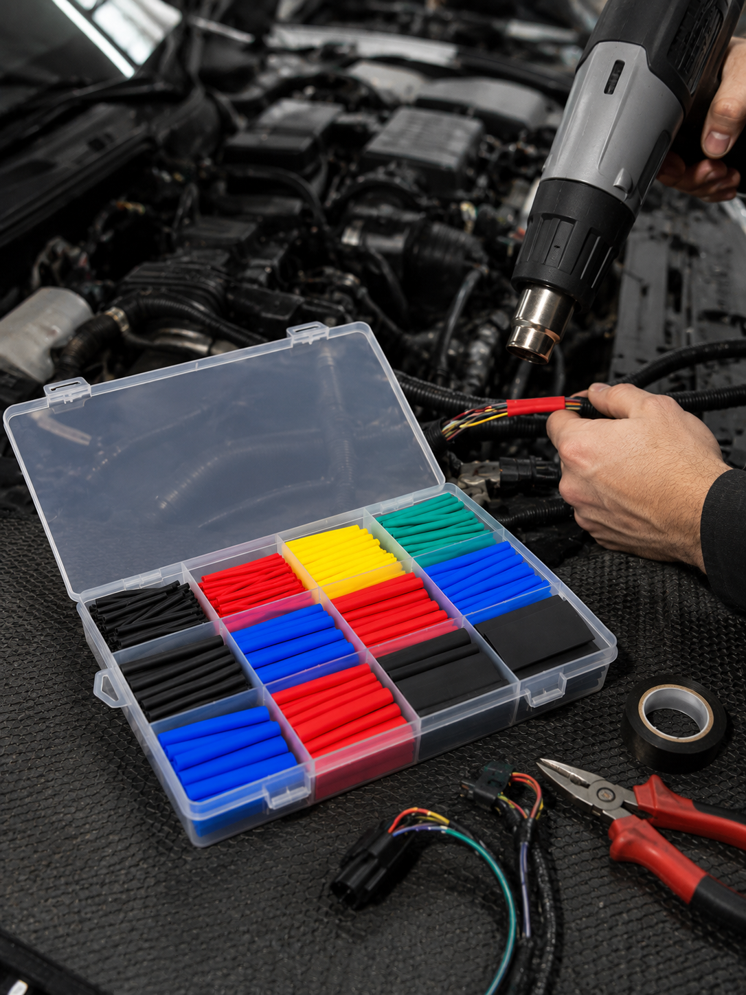 560 Parça Kablo İzolasyon Makaron Seti 12 Ölçü 5 Renk Heat Shrink Tube Organizer Kutulu