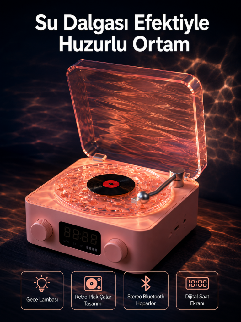 Retro Saatli Bluetooth Hoparlör – Gece Lambalı Kristal Ses Kalitesi Yeni Nesil