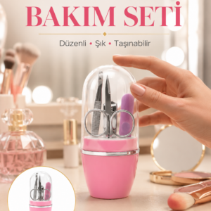 Tırnak Bakım Manikür Pedikür Seti 4 Parça Pembe Ev ve Seyahat Uyumlu Yeni Nesil