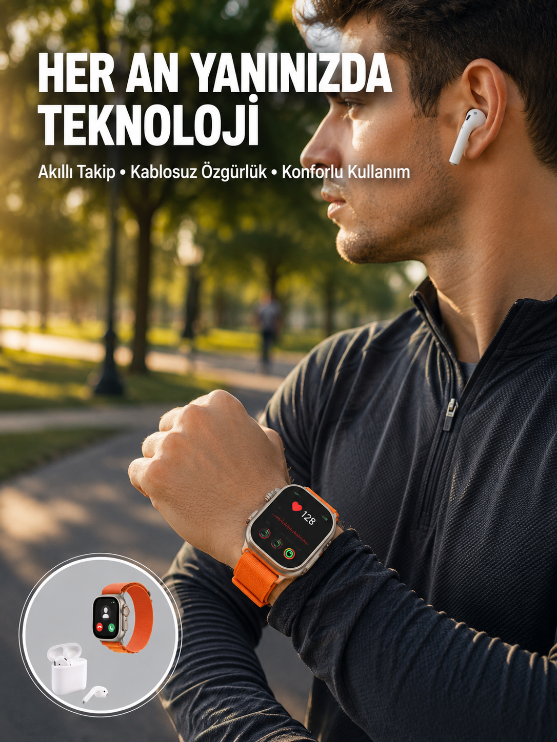 S8 Ultra Akıllı Saat ve Bluetooth Kablosuz Kulaklık 2’li Set Yeni Nesil