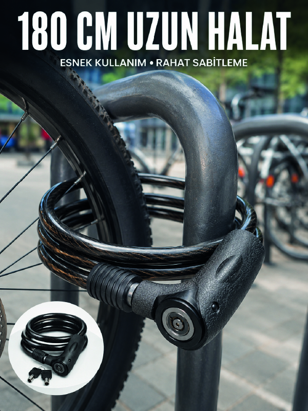 Motosiklet, Bisiklet ve Elektrikli Scooter İçin Ağır Hizmet Tipi Çelik Halat Kilidi