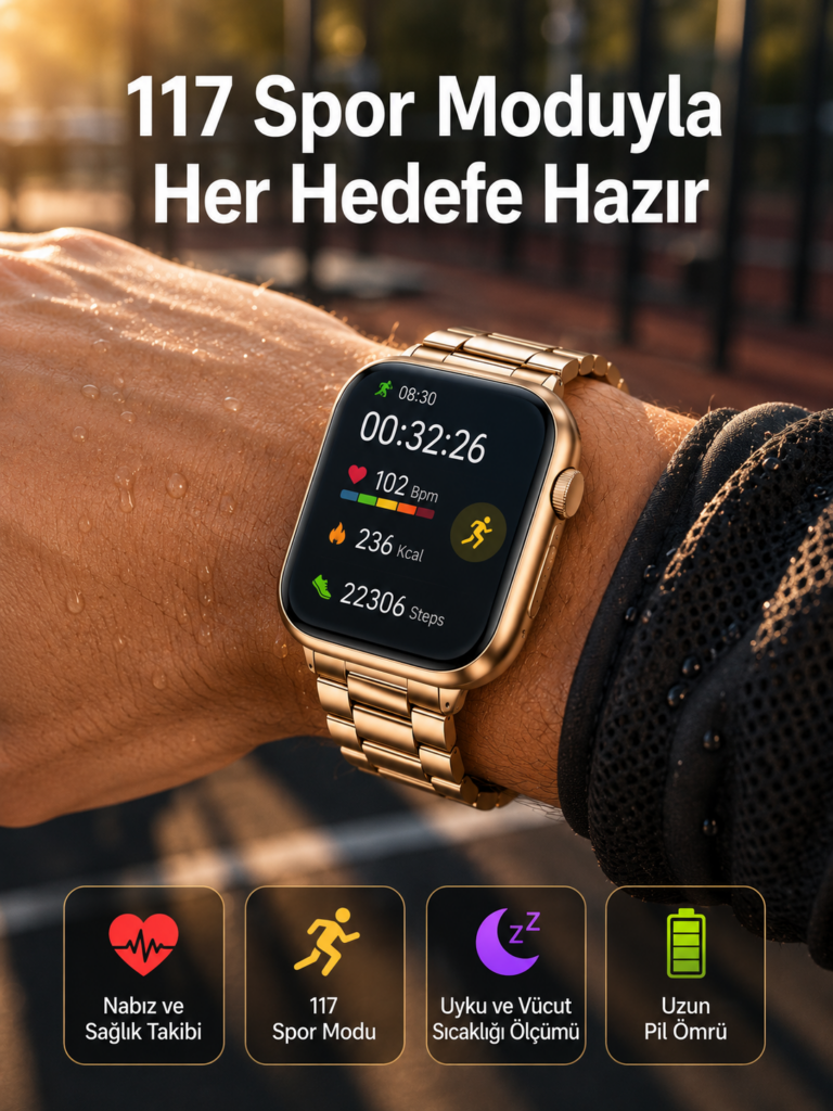 Sağlık Takipli Akıllı Saat 117 Spor Modlu AMOLED Ekran