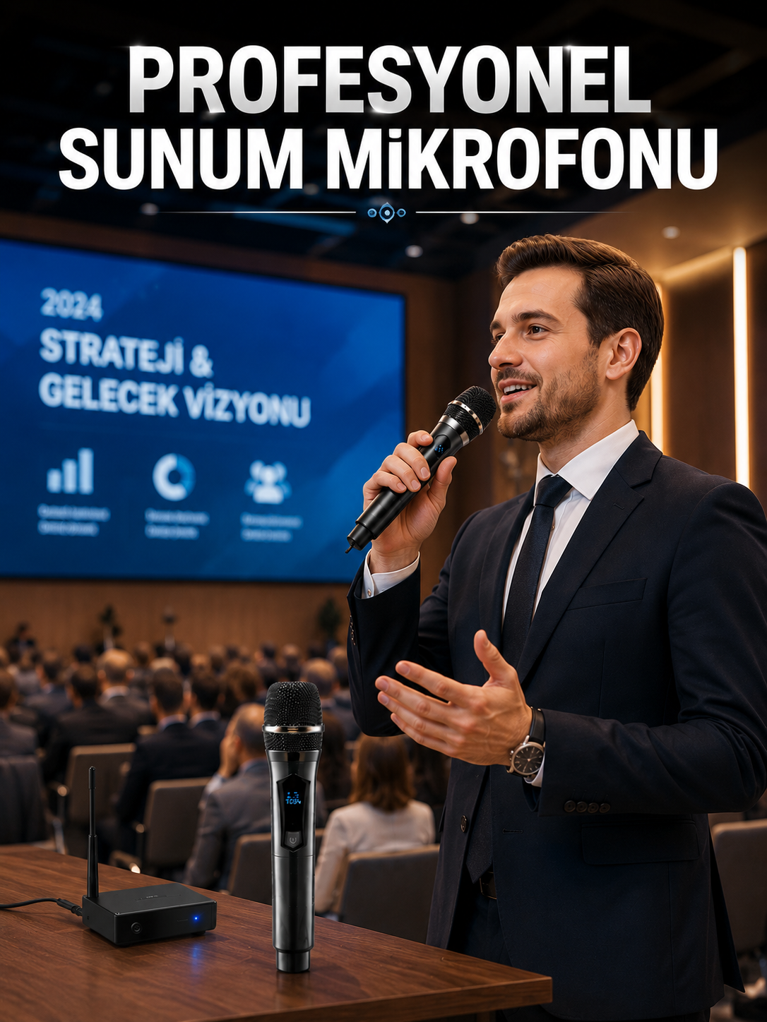 Kablosuz Çift Mikrofon Şarj Edilebilir Dijital Göstergeli