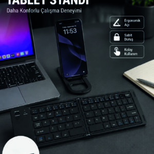Bluetooth Katlanabilir Klavye USB-C Şarjlı 3 Cihaz Bağlantılı Taşınabilir Klavye