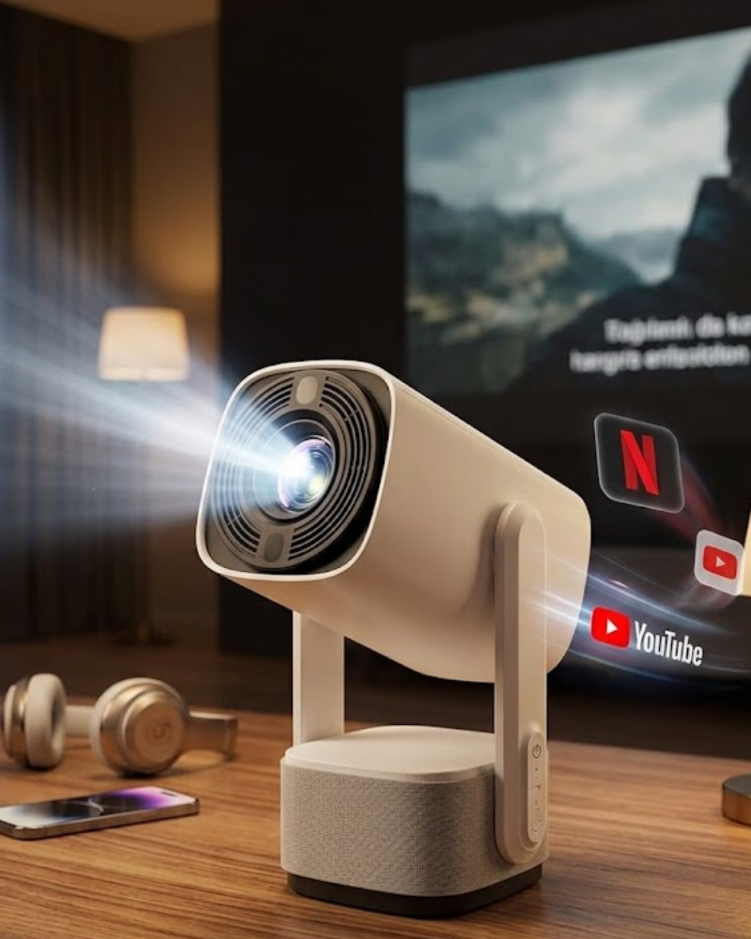 Akıllı Projeksiyon Powerbankli Taşınabilir Sinema Projektörü 4k HD Kaliteli