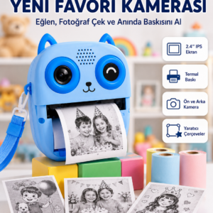 Anında Baskılı Çocuk Fotoğraf Makinesi Termal Yazıcılı Selfie Kamerası