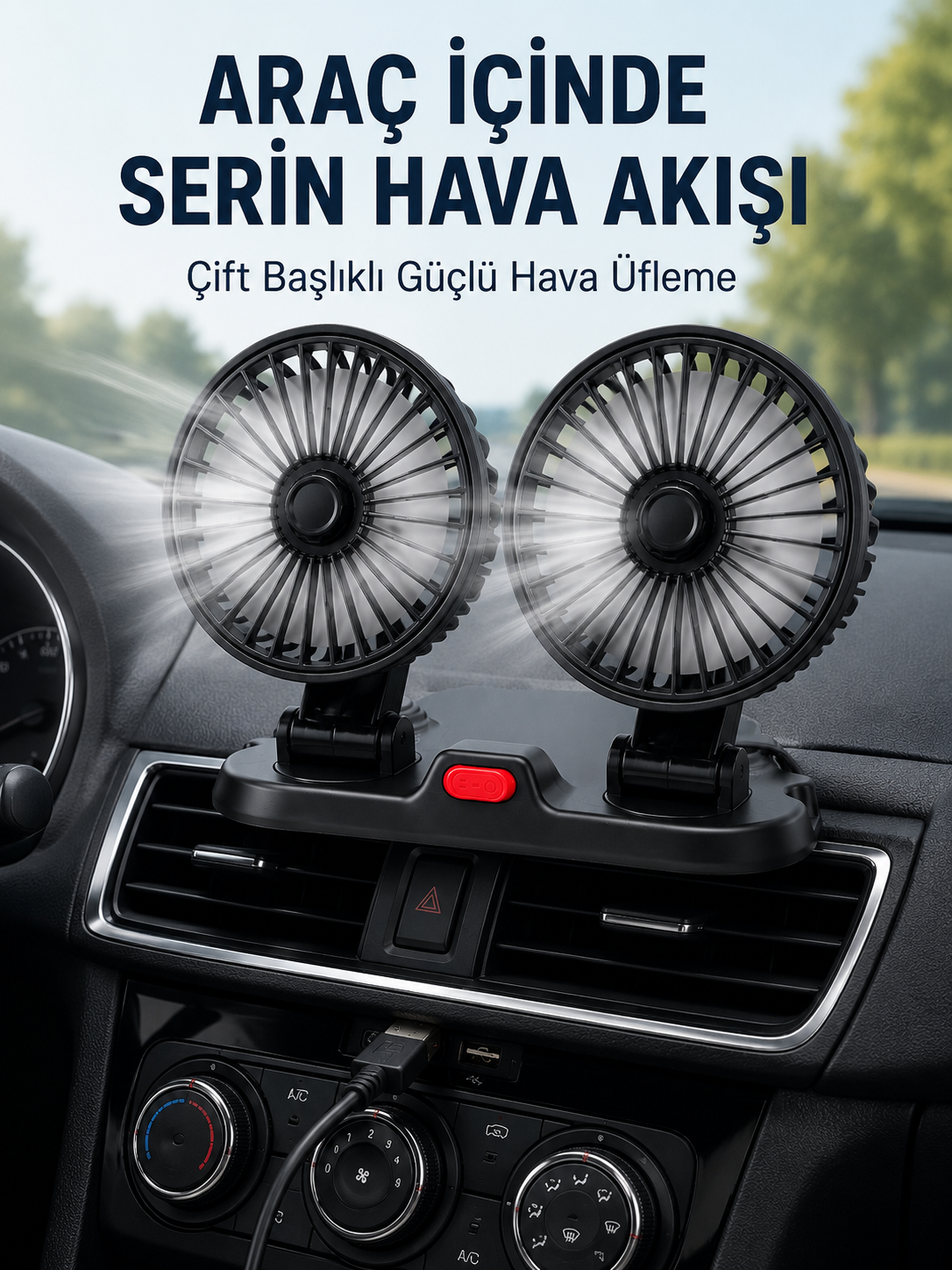 Ayarlanabilir Çift Başlıklı Sessiz Araç İçi Vantilatör