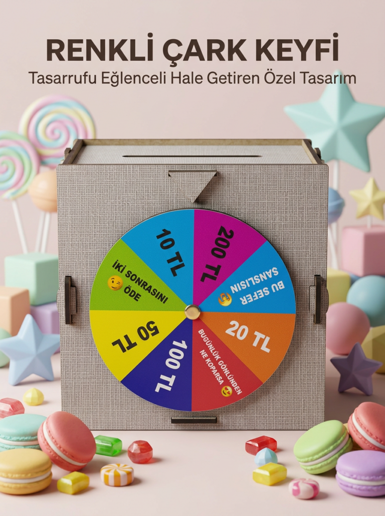 Birikim Kutusu Şans Çarklı Tasarruf Oyunu Eğlenceli Hedef Kumbarası