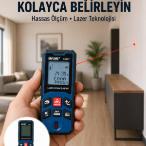 50 Metre Lazer Ölçüm Cihazı Alan ve Mesafe Hesaplama Yeni Nesil