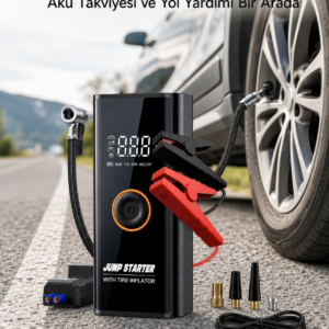 Çok Fonksiyonlu Araç Yol Yardım Kiti Jump Starter ve Lastik Pompası Yeni Nesil