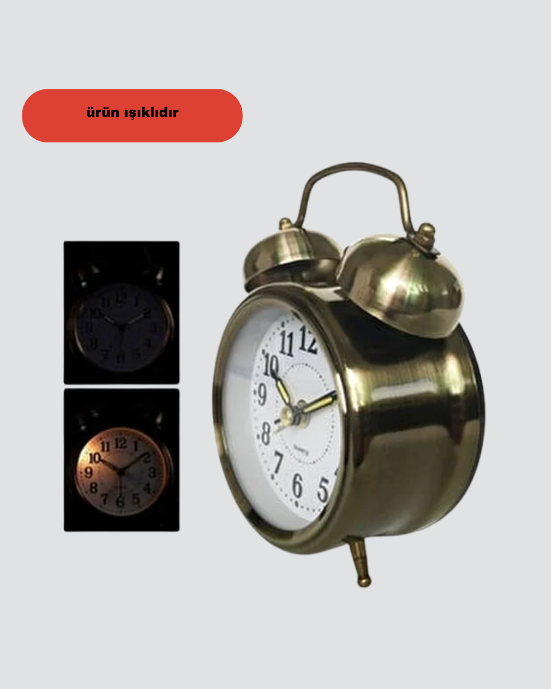 Retro Tarz Bronz Dekoratif Masa Saati Metal Gövde Yüksek Sesli Alarm